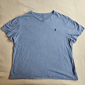 Polo Ralph Lauren Blue Heather V-Neck T-Shirt Short Sleeve Pony Logo Men XXL